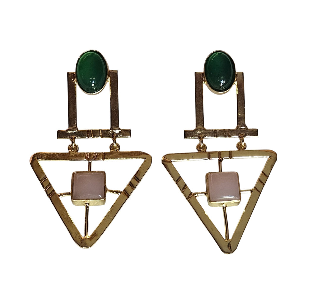 Charming Gold Plated Semi Precious Gemstone Awesome Designer Dangle Drop Earrings