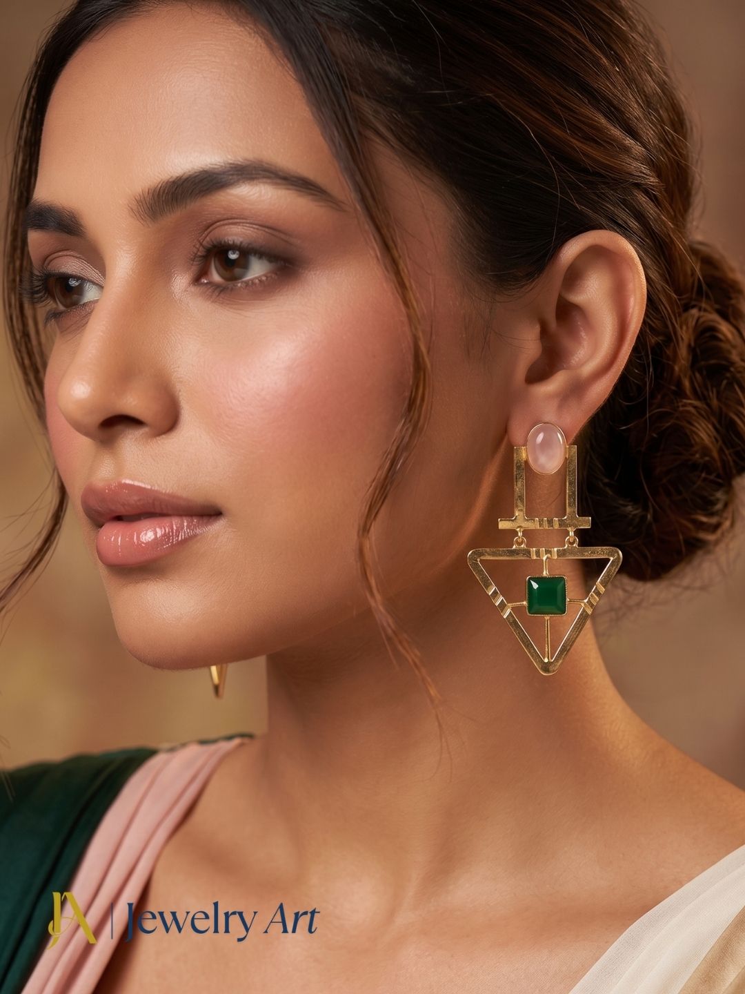 Charming Gold Plated Semi Precious Gemstone Awesome Designer Dangle Drop Earrings