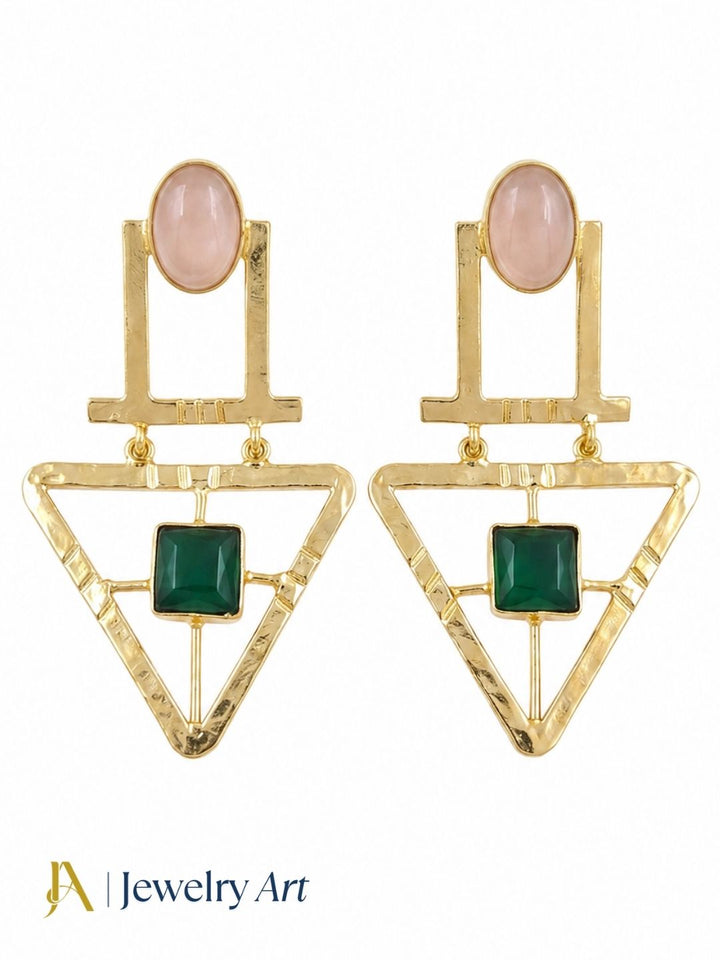 Charming Gold Plated Semi Precious Gemstone Awesome Designer Dangle Drop Earrings