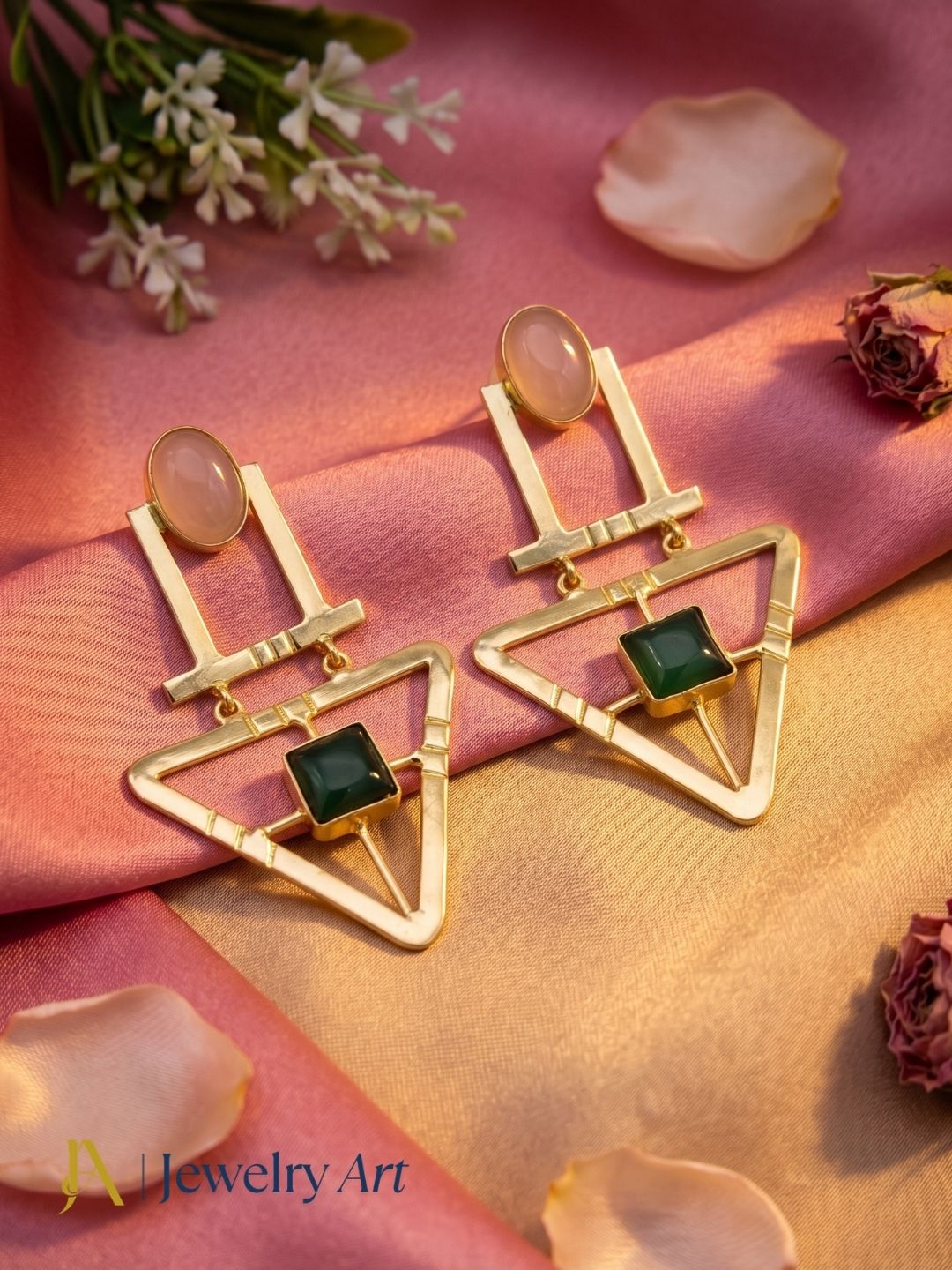 Charming Gold Plated Semi Precious Gemstone Awesome Designer Dangle Drop Earrings