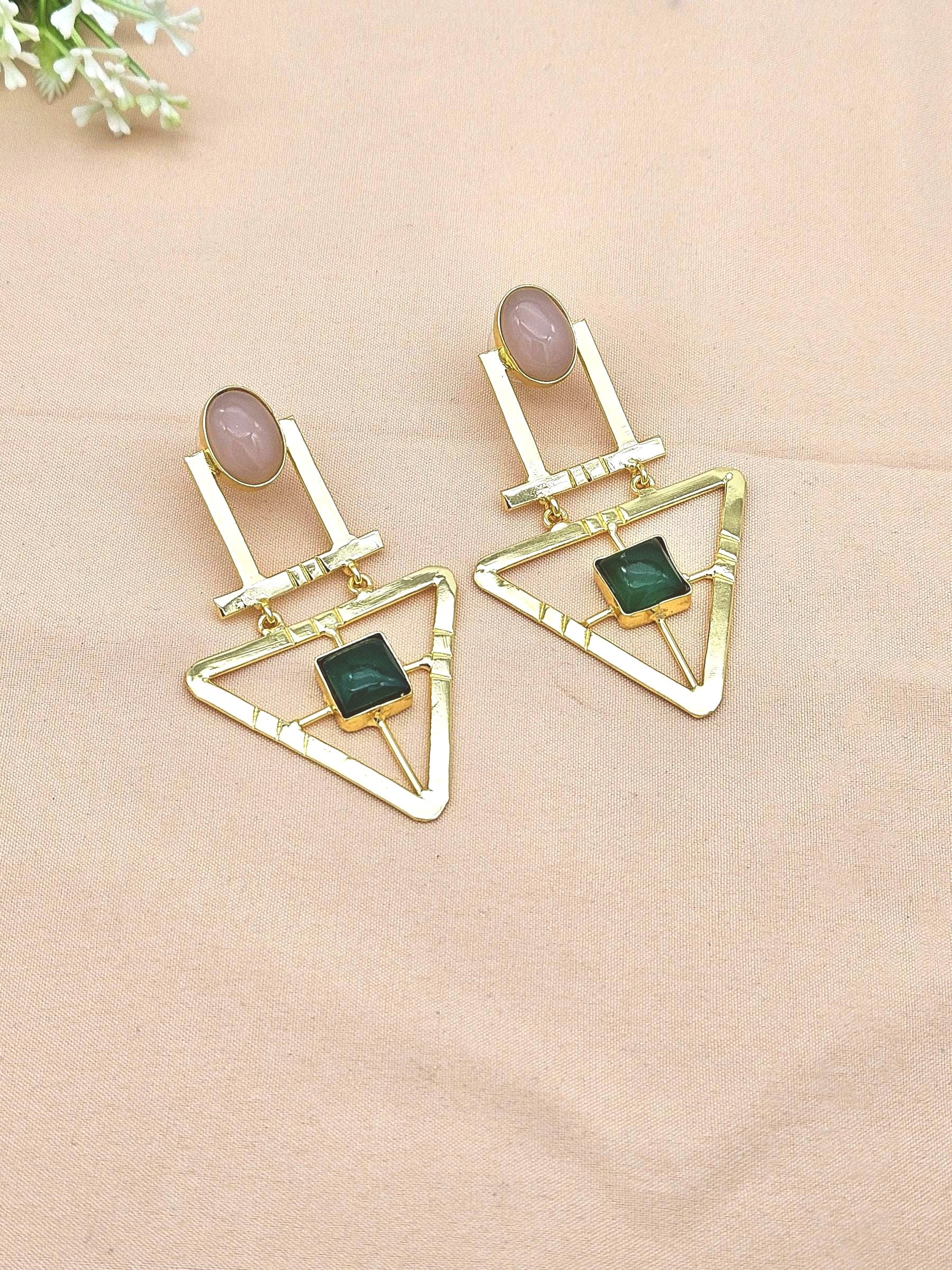 Charming Gold Plated Semi Precious Gemstone Awesome Designer Dangle Drop Earrings