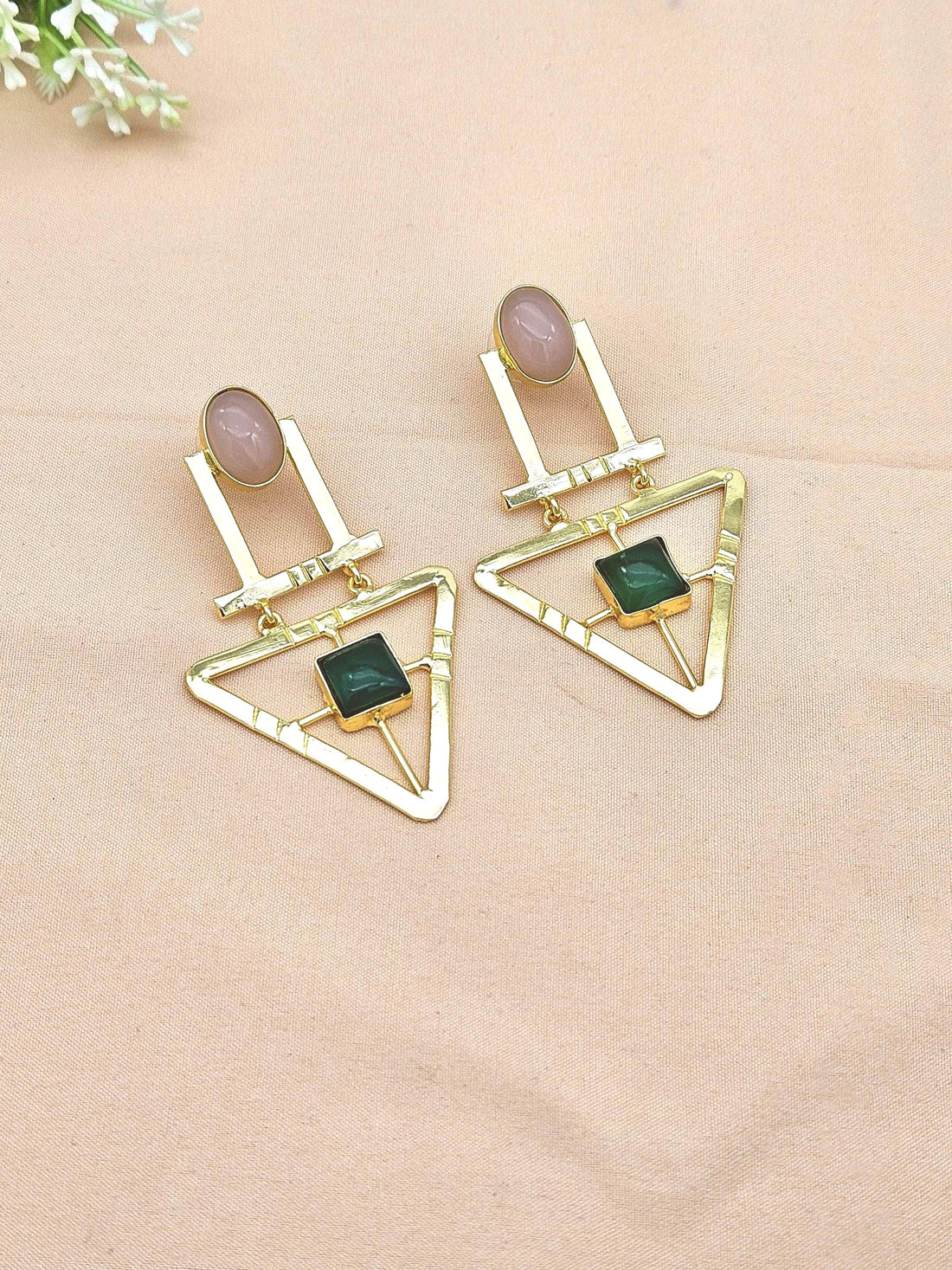 Charming Gold Plated Semi Precious Gemstone Awesome Designer Dangle Drop Earrings
