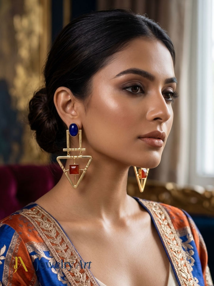 Charming Gold Plated Semi Precious Gemstone Awesome Designer Dangle Drop Earrings