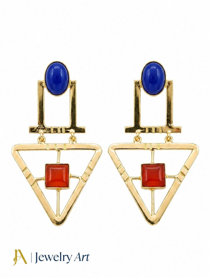 Charming Gold Plated Semi Precious Gemstone Awesome Designer Dangle Drop Earrings