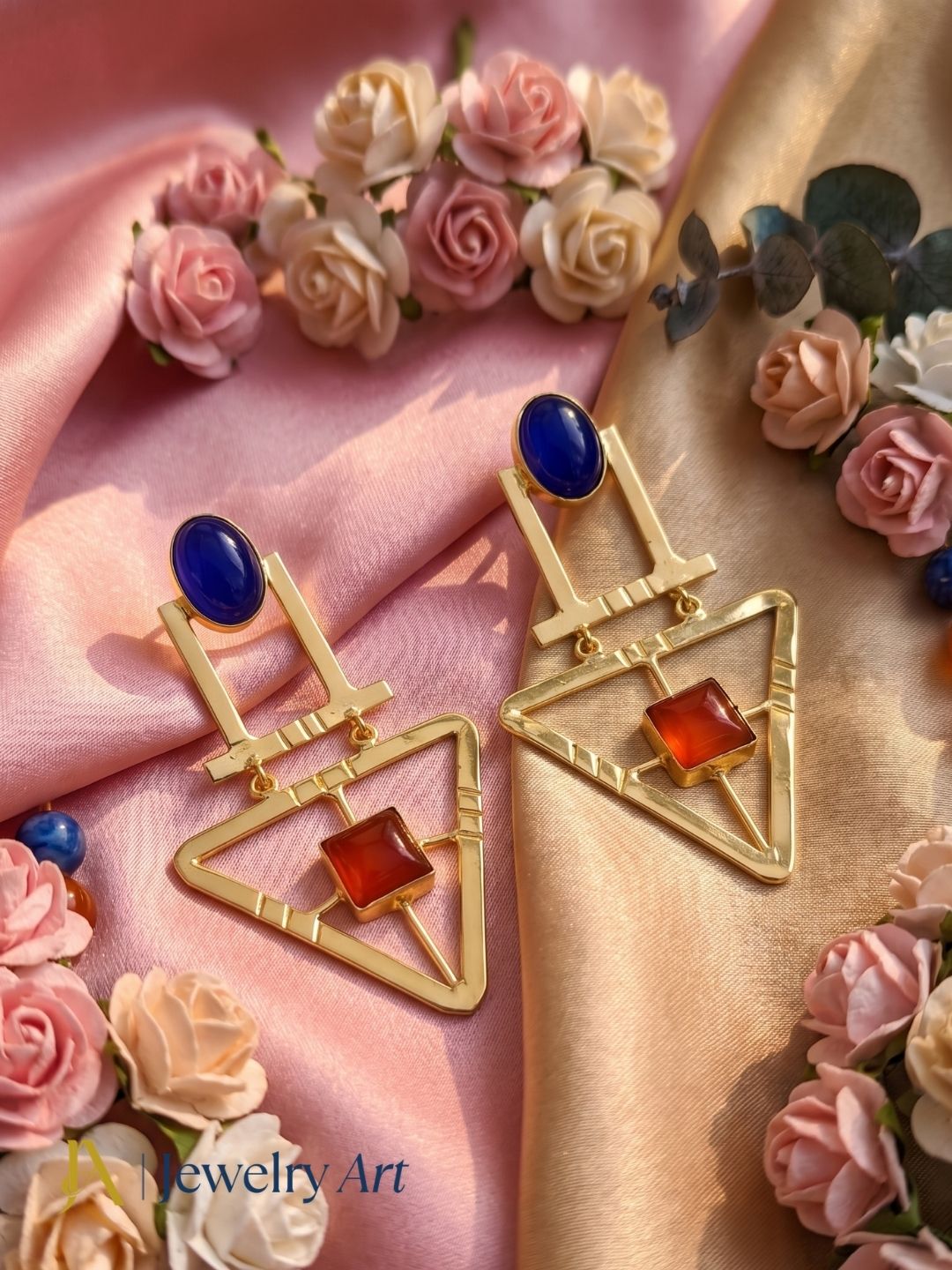 Charming Gold Plated Semi Precious Gemstone Awesome Designer Dangle Drop Earrings