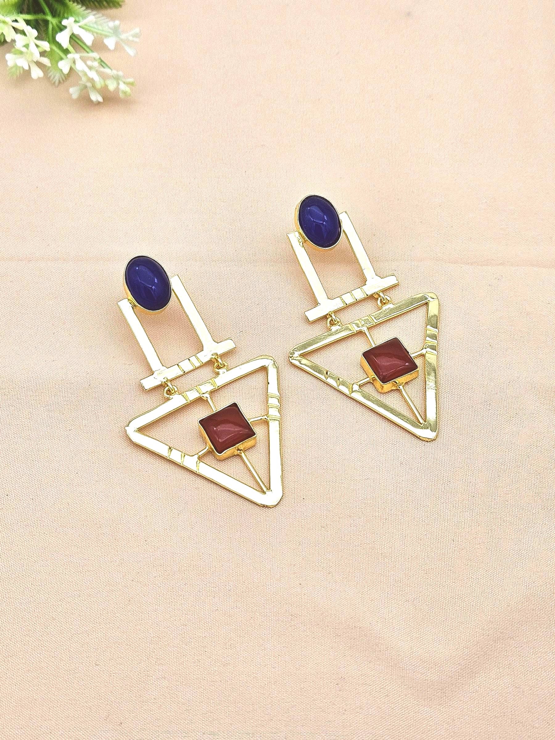 Charming Gold Plated Semi Precious Gemstone Awesome Designer Dangle Drop Earrings