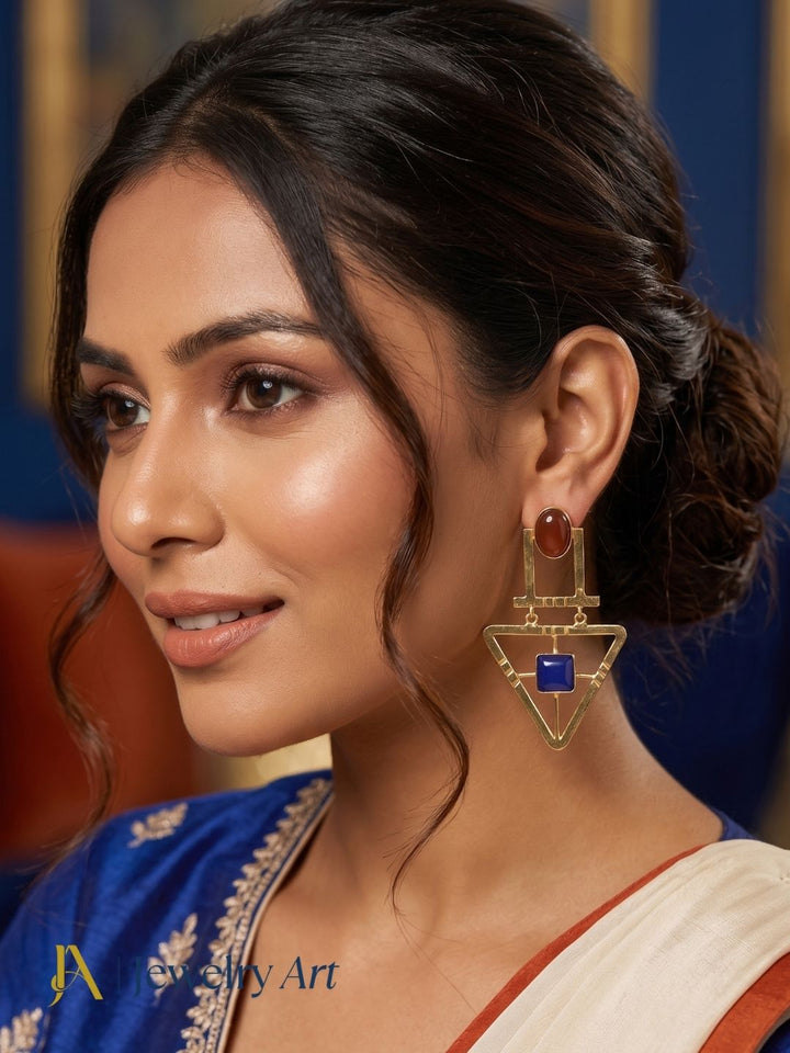 Charming Gold Plated Semi Precious Gemstone Awesome Designer Dangle Drop Earrings