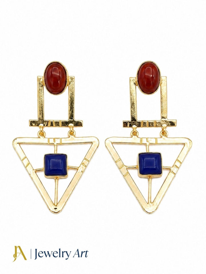 Charming Gold Plated Semi Precious Gemstone Awesome Designer Dangle Drop Earrings