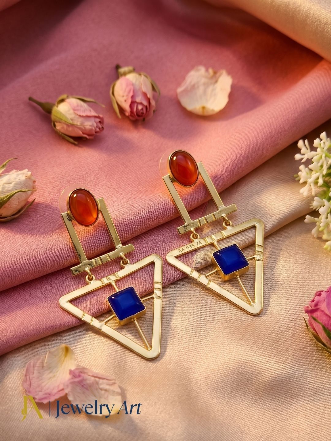 Charming Gold Plated Semi Precious Gemstone Awesome Designer Dangle Drop Earrings