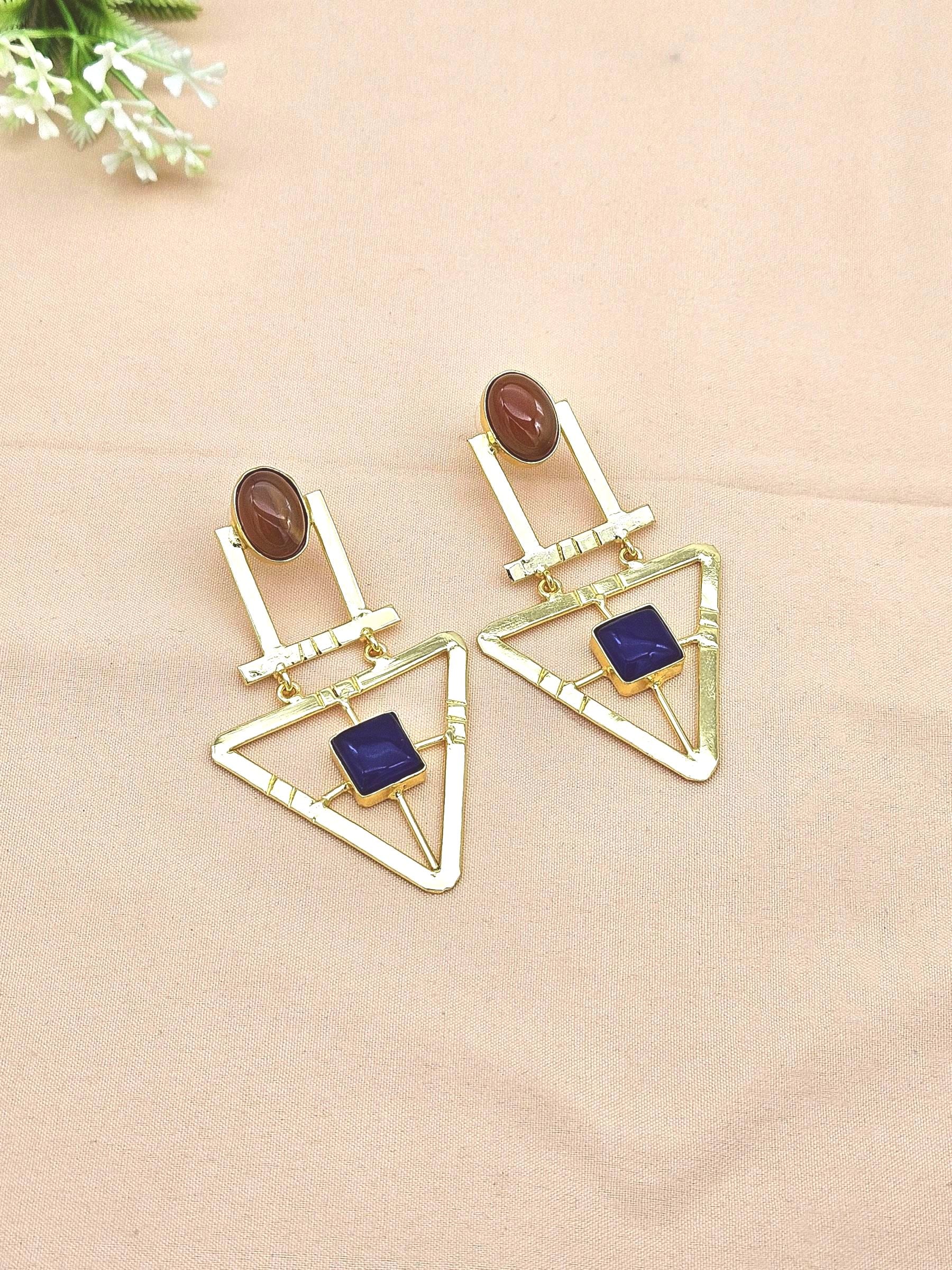 Charming Gold Plated Semi Precious Gemstone Awesome Designer Dangle Drop Earrings
