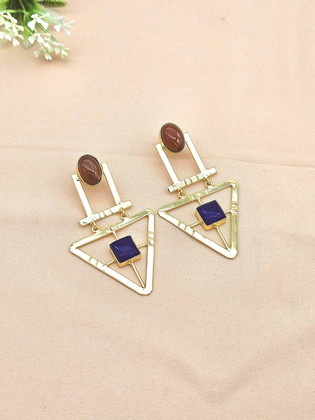 Charming Gold Plated Semi Precious Gemstone Awesome Designer Dangle Drop Earrings