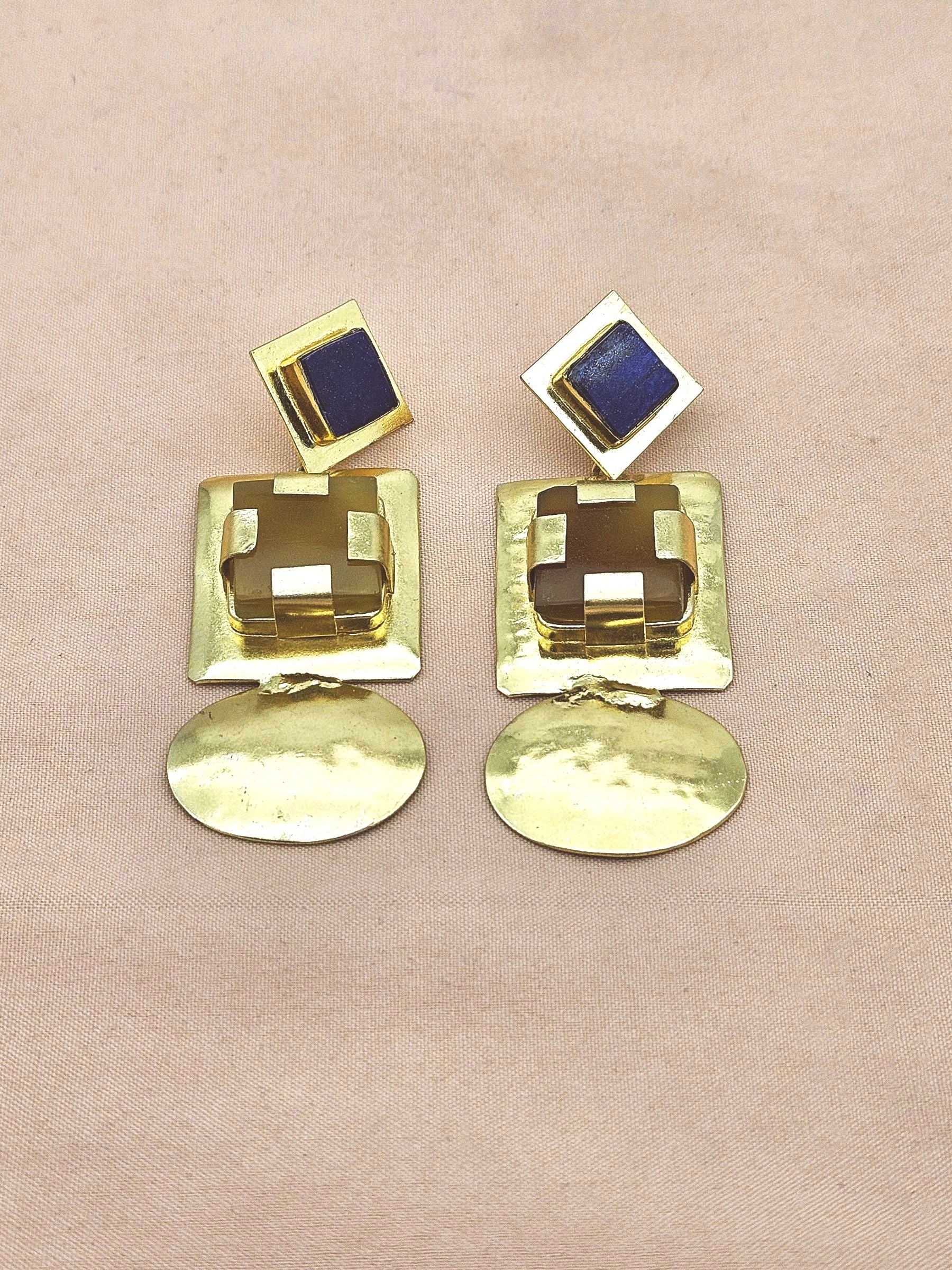 Elegant Gold Plated Lapis Yellow Chalcedony Dangle Earrings – Handmade Gemstone Jewelry