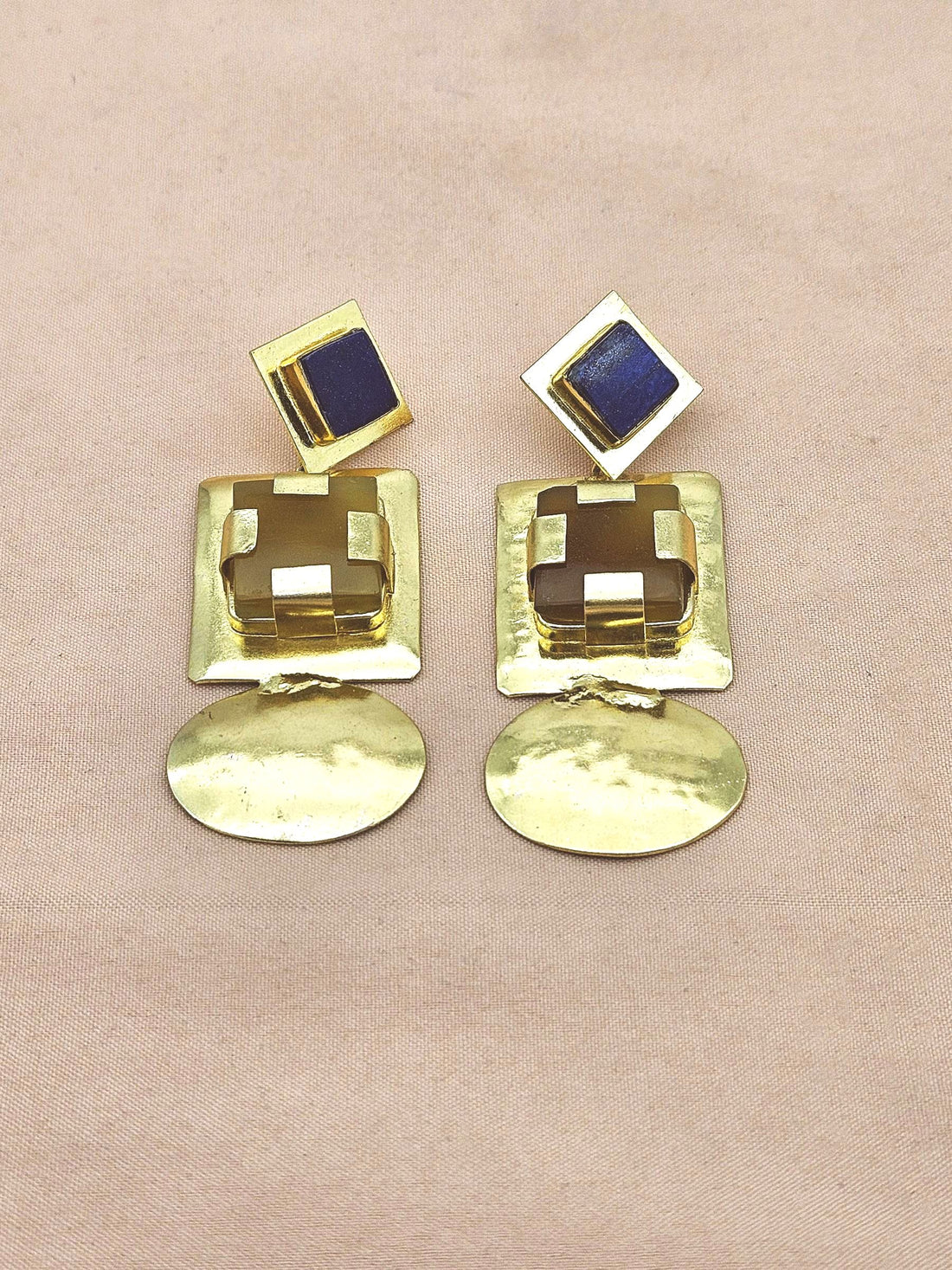 Elegant Gold Plated Lapis Yellow Chalcedony Dangle Earrings – Handmade Gemstone Jewelry