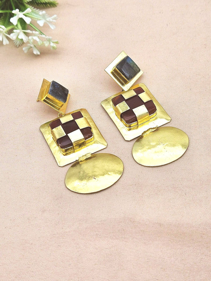 Elegant Gold Plated Prehnite Red Onyx Dangle Earrings – Handmade Gemstone Jewelry
