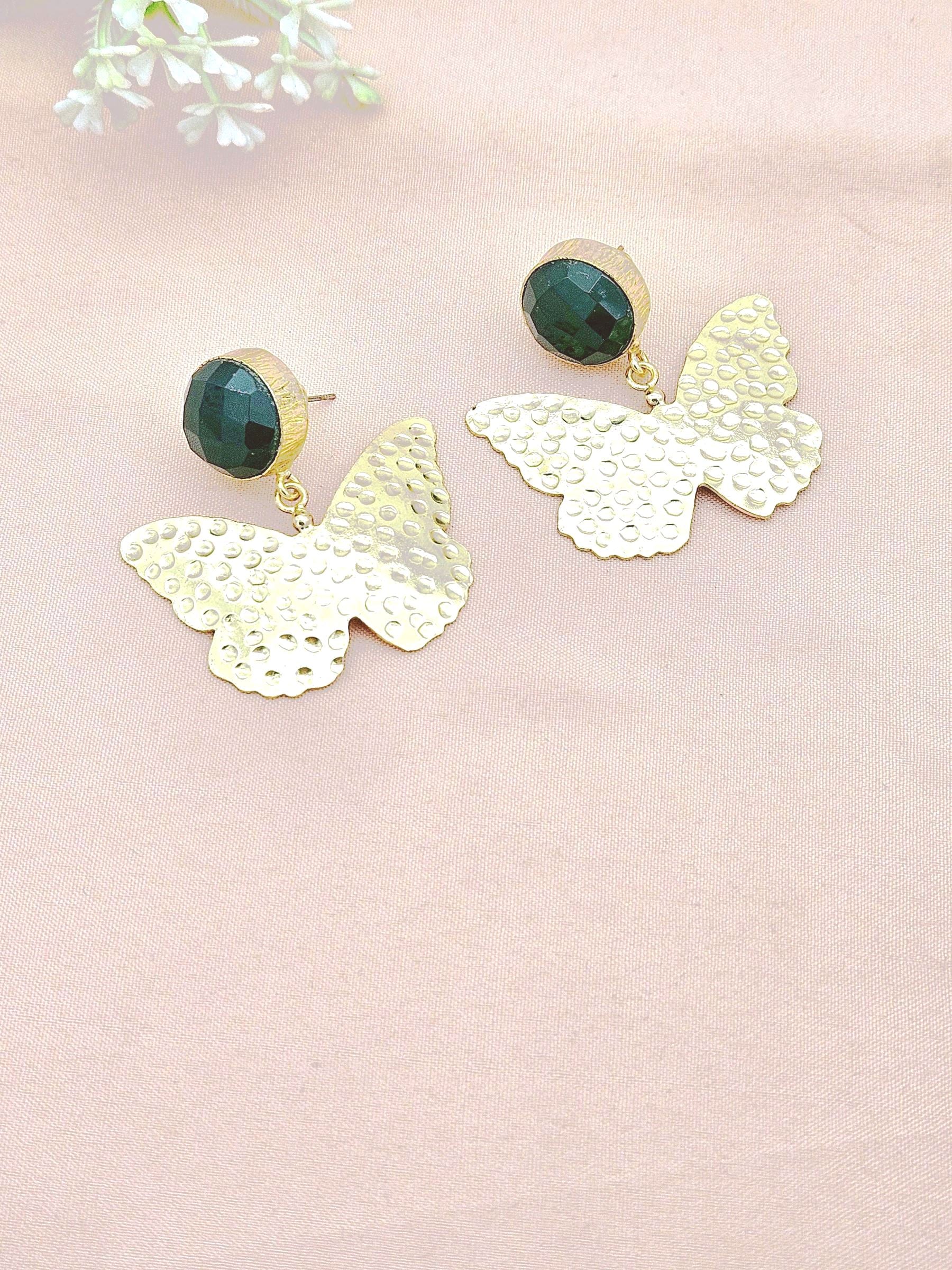 Artistic Gold Plated Dangle Earrings – Semi Precious Stone Light weight Jewelry
