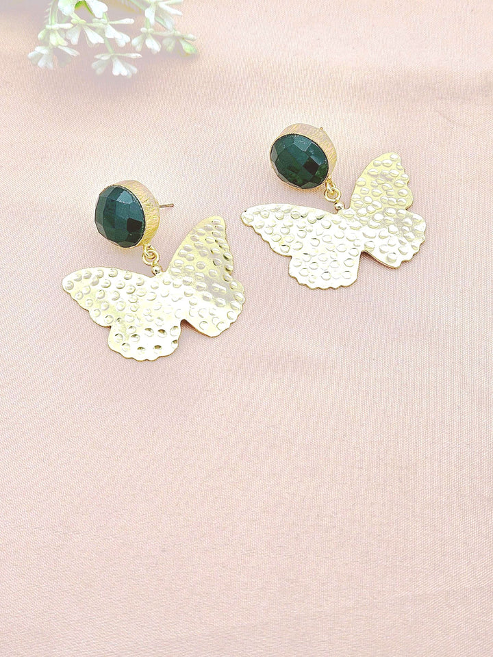 Artistic Gold Plated Dangle Earrings – Semi Precious Stone Light weight Jewelry