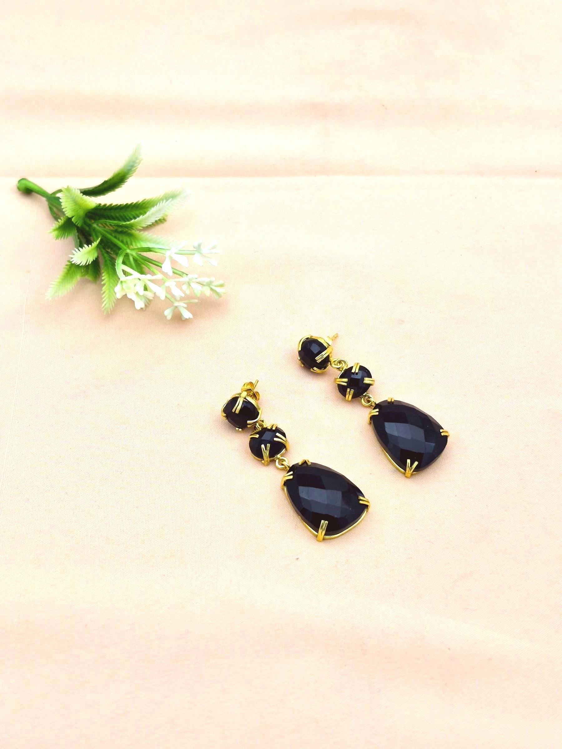 Stunning Gold Plated Prong Dangle Earrings- Handcrafted Semi Precious Stone Jewelry