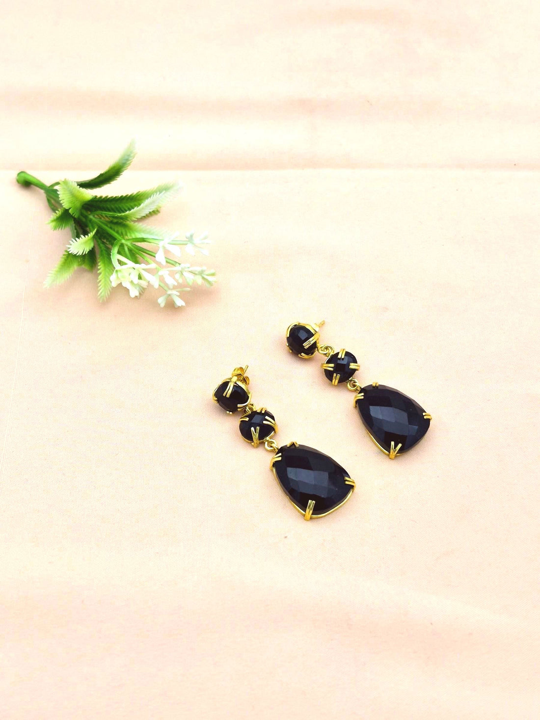 Stunning Gold Plated Prong Dangle Earrings- Handcrafted Semi Precious Stone Jewelry