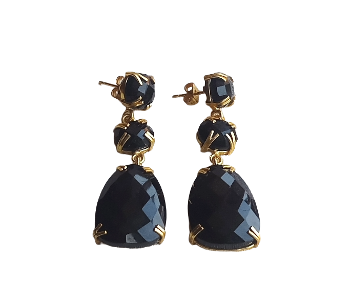 Stunning Gold Plated Prong Dangle Earrings- Handcrafted Semi Precious Stone Jewelry