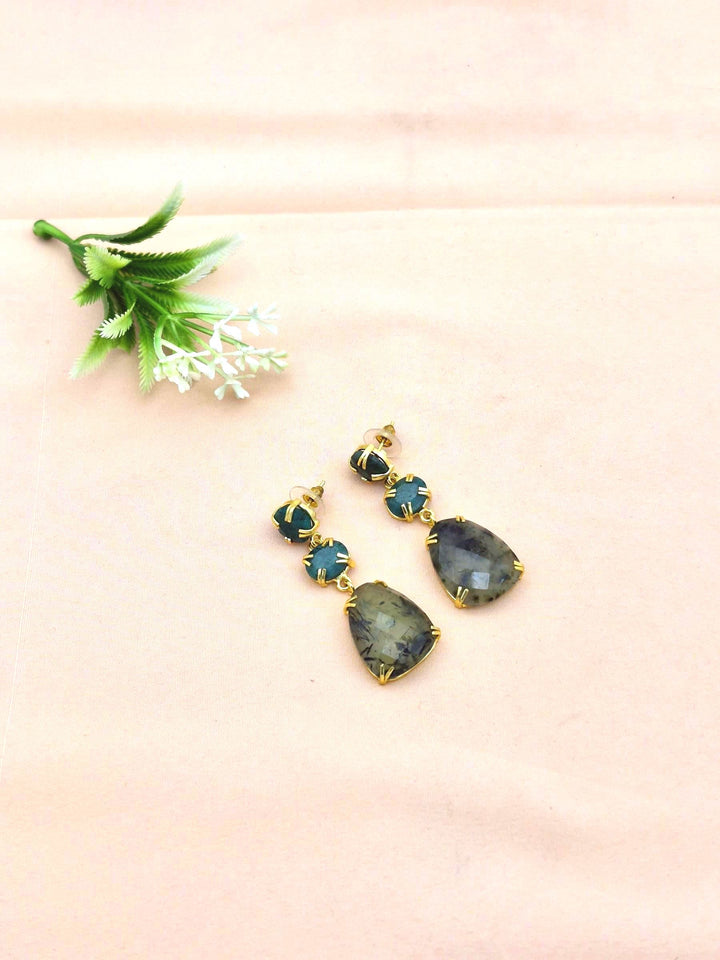 Stunning Gold Plated Prong Dangle Earrings- Handcrafted Semi Precious Stone Jewelry