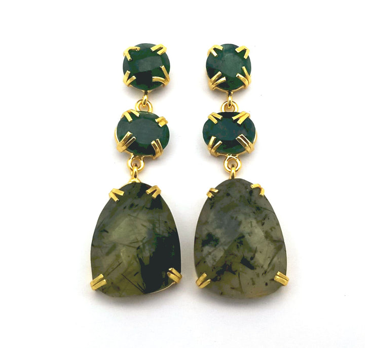 Stunning Gold Plated Prong Dangle Earrings- Handcrafted Semi Precious Stone Jewelry