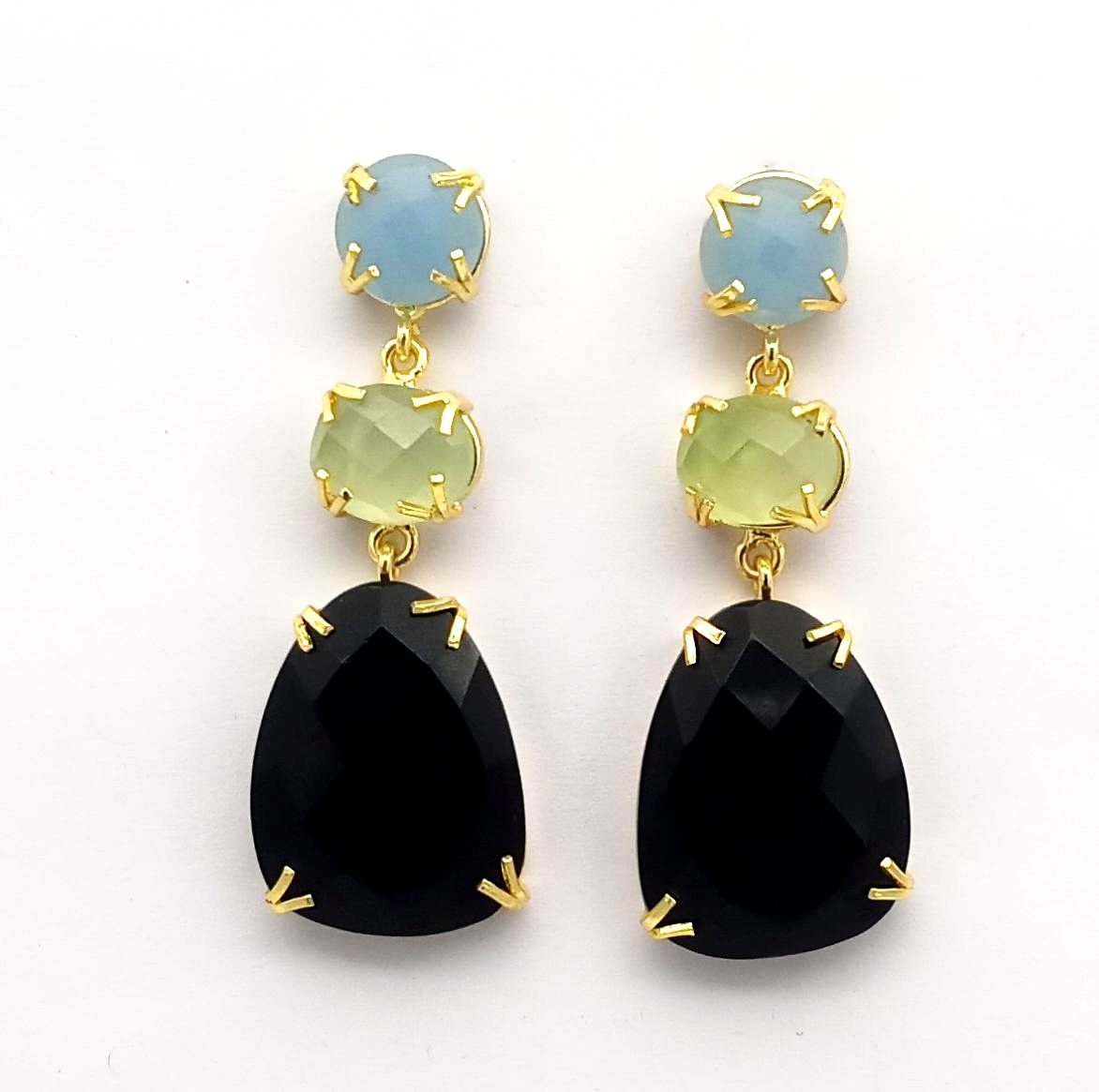 Stunning Gold Plated Prong Dangle Earrings- Handcrafted Semi Precious Stone Jewelry