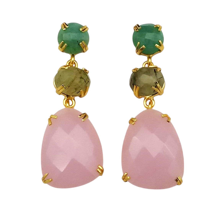 Stunning Gold Plated Prong Dangle Earrings- Handcrafted Semi Precious Stone Jewelry