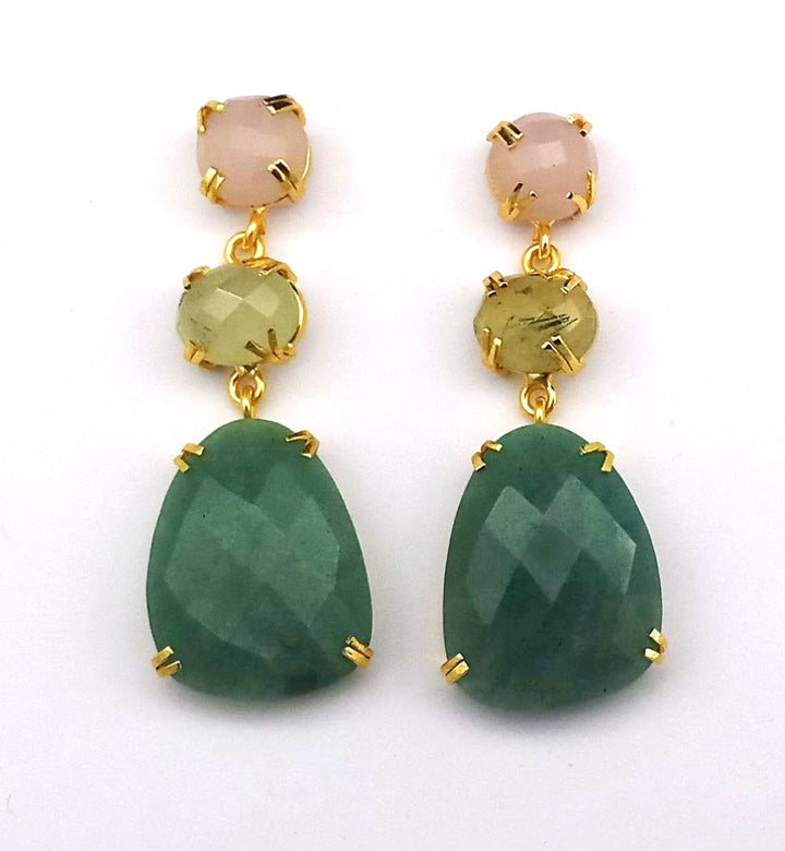 Stunning Gold Plated Prong Dangle Earrings- Handcrafted Semi Precious Stone Jewelry