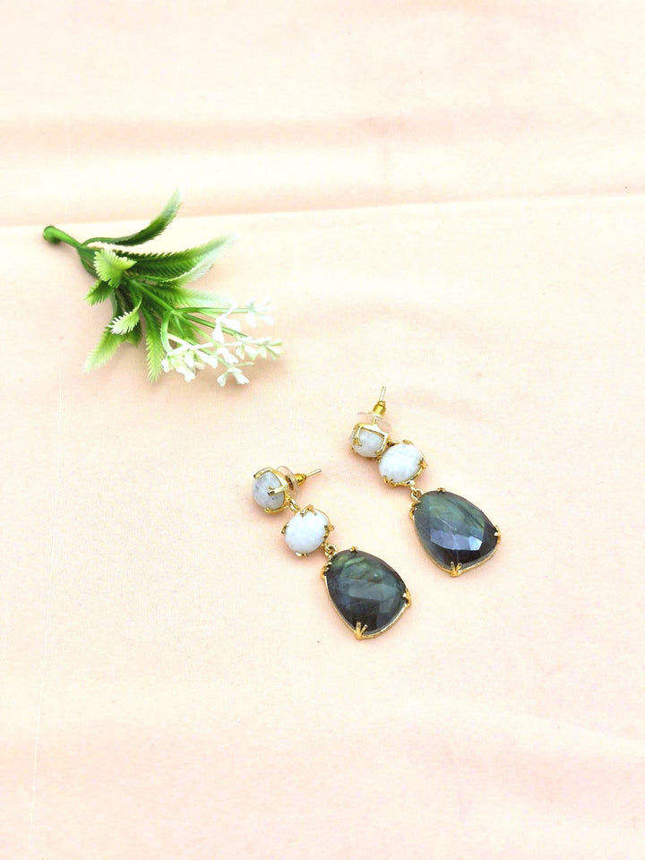 Stunning Gold Plated Prong Dangle Earrings- Handcrafted Semi Precious Stone Jewelry