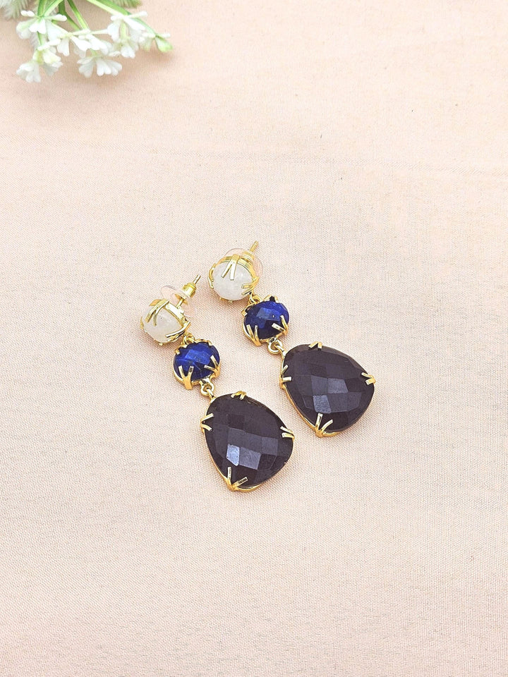 Charming Gold Plated Fine White Rainbow-Lapis-Amethyst Prong Setting Designer Light Weight Dangle Drop Earrings