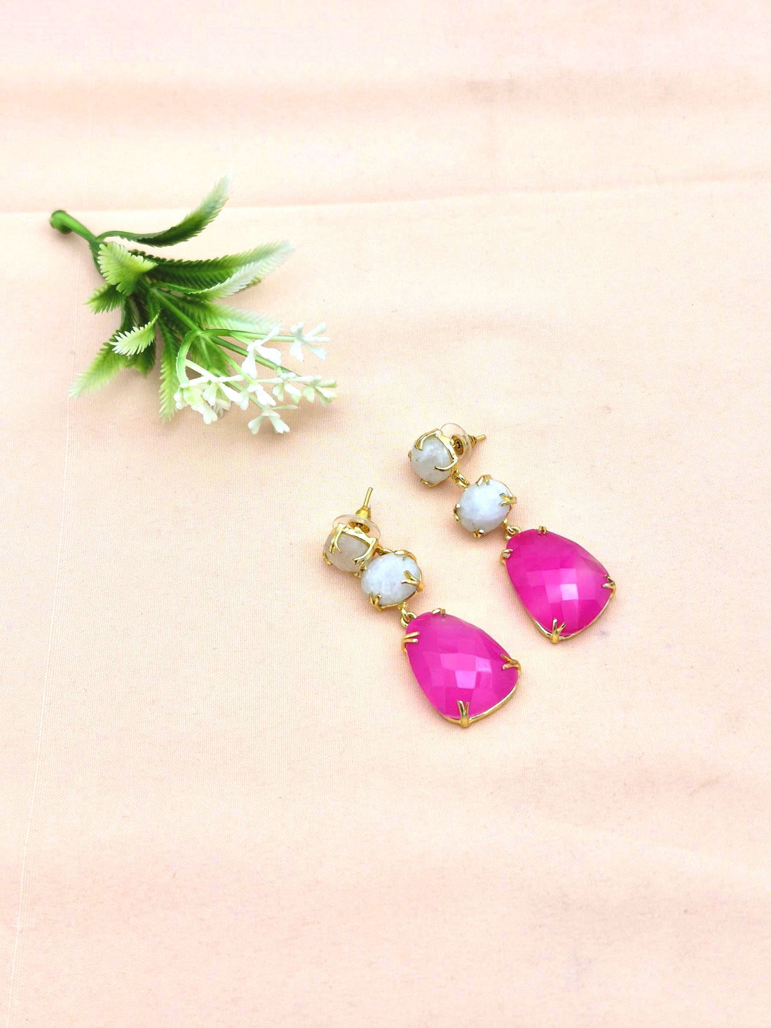 Stunning Gold Plated Prong Dangle Earrings- Handcrafted Semi Precious Stone Jewelry