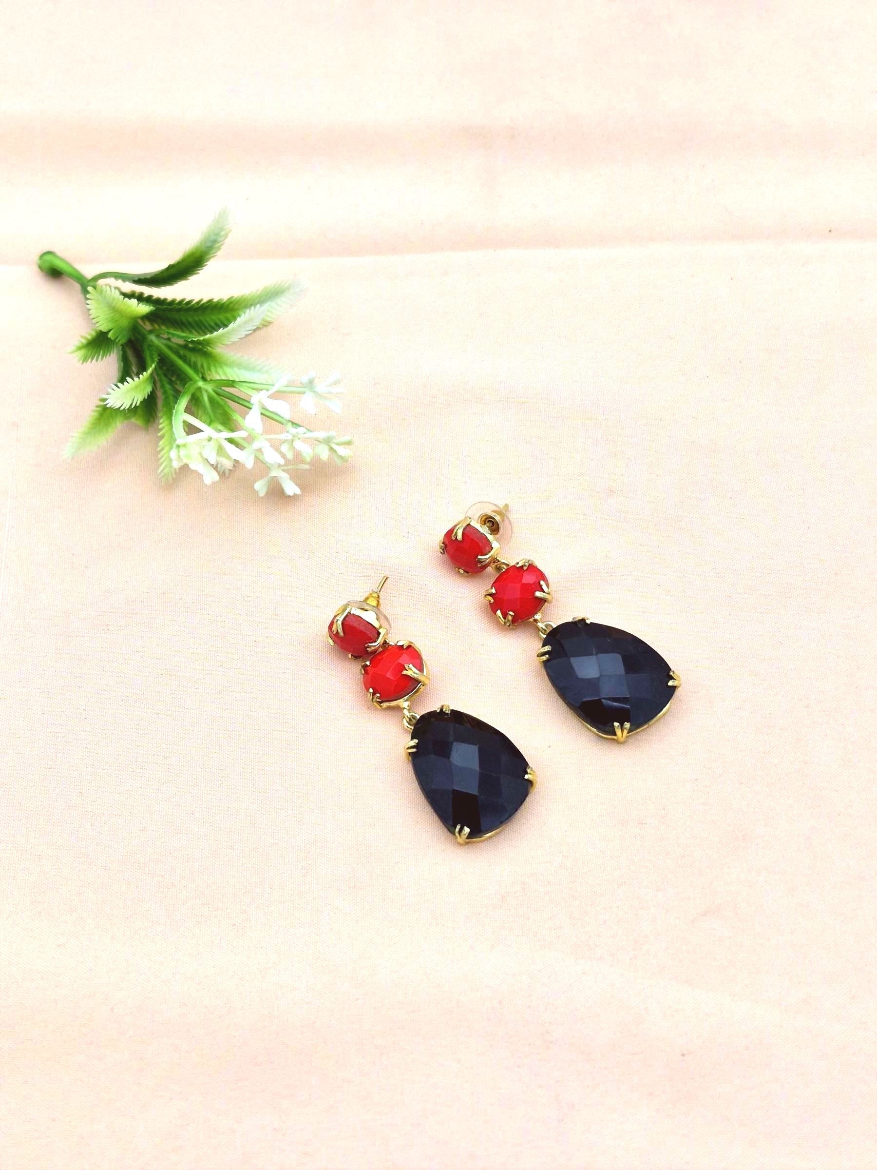 Stunning Gold Plated Prong Dangle Earrings- Handcrafted Imitation Stone Jewelry