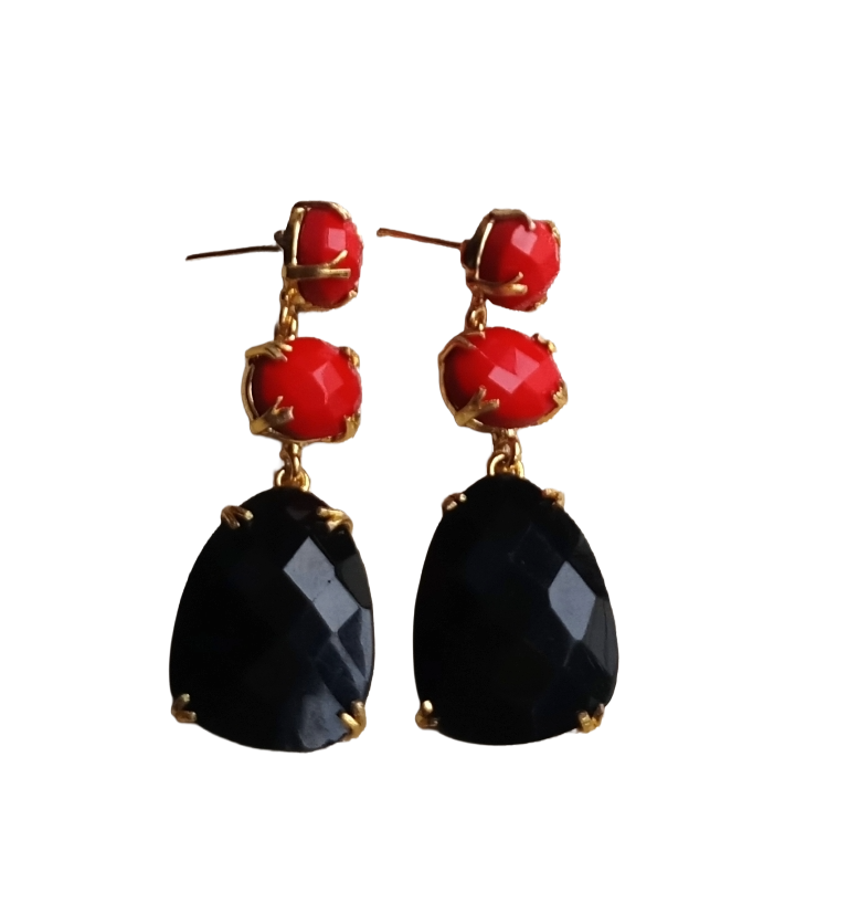 Stunning Gold Plated Prong Dangle Earrings- Handcrafted Imitation Stone Jewelry