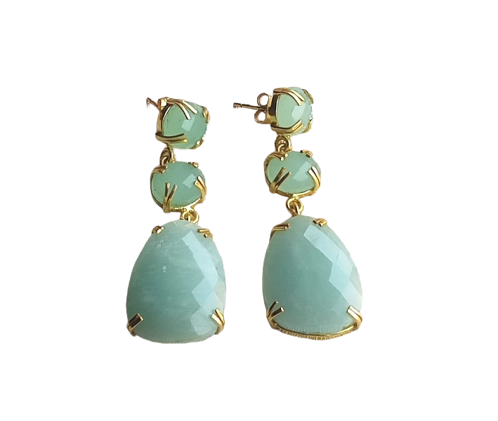 Stunning Gold Plated Prong Dangle Earrings- Handcrafted Semi Precious Stone Jewelry