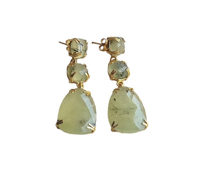 Stunning Gold Plated Prong Dangle Earrings- Handcrafted Semi Precious Stone Jewelry