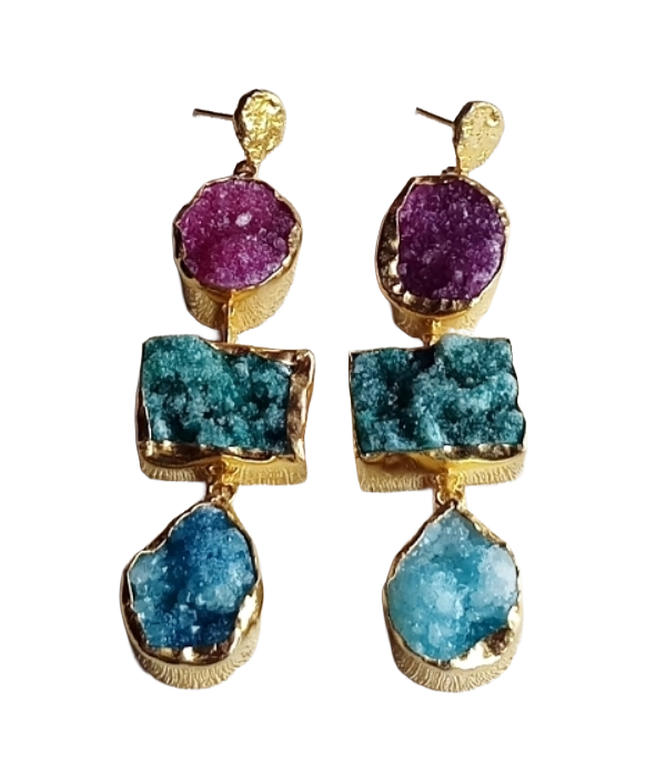 Gold Plated Brass Dangle Earrings – Semi Precious Gem Stone Handcrafted Jewelry
