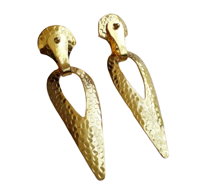 Gold Plated Brass Dangle Earrings – Hammered Leaf Designer Handcrafted Jewelry