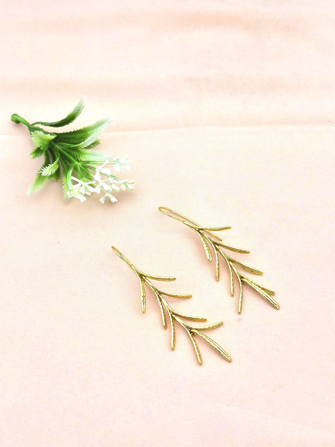 Gold Plated Brass Dangle Earrings – Hammered Leaf Designer Handcrafted Jewelry