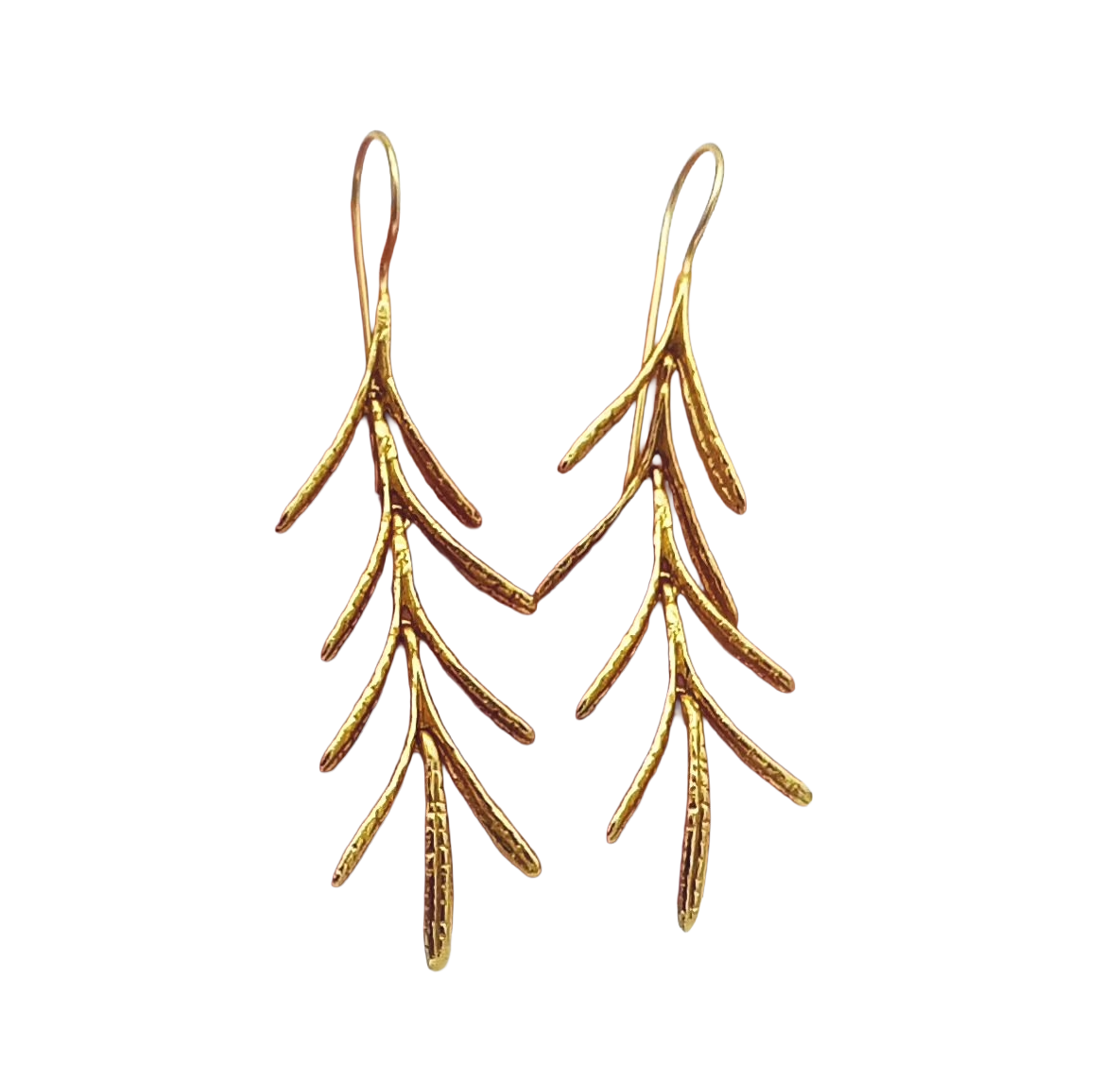 Gold Plated Brass Dangle Earrings – Hammered Leaf Designer Handcrafted Jewelry