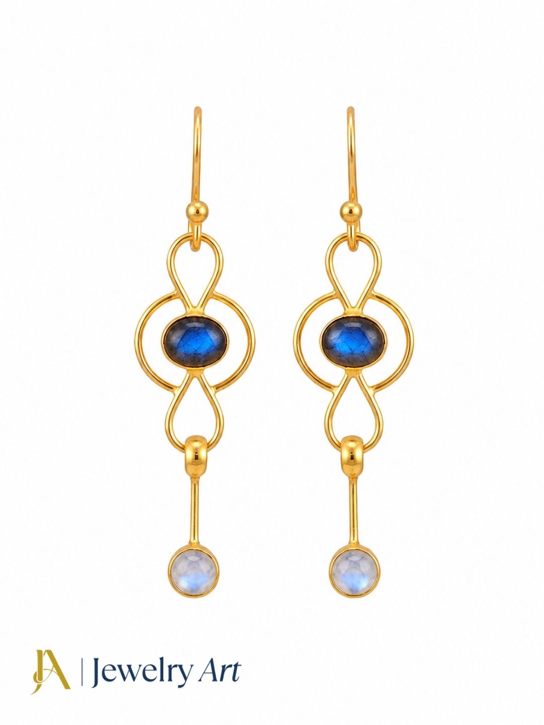 Handcrafted gold plated Labradorite and White Rainbow drop earrings for women
