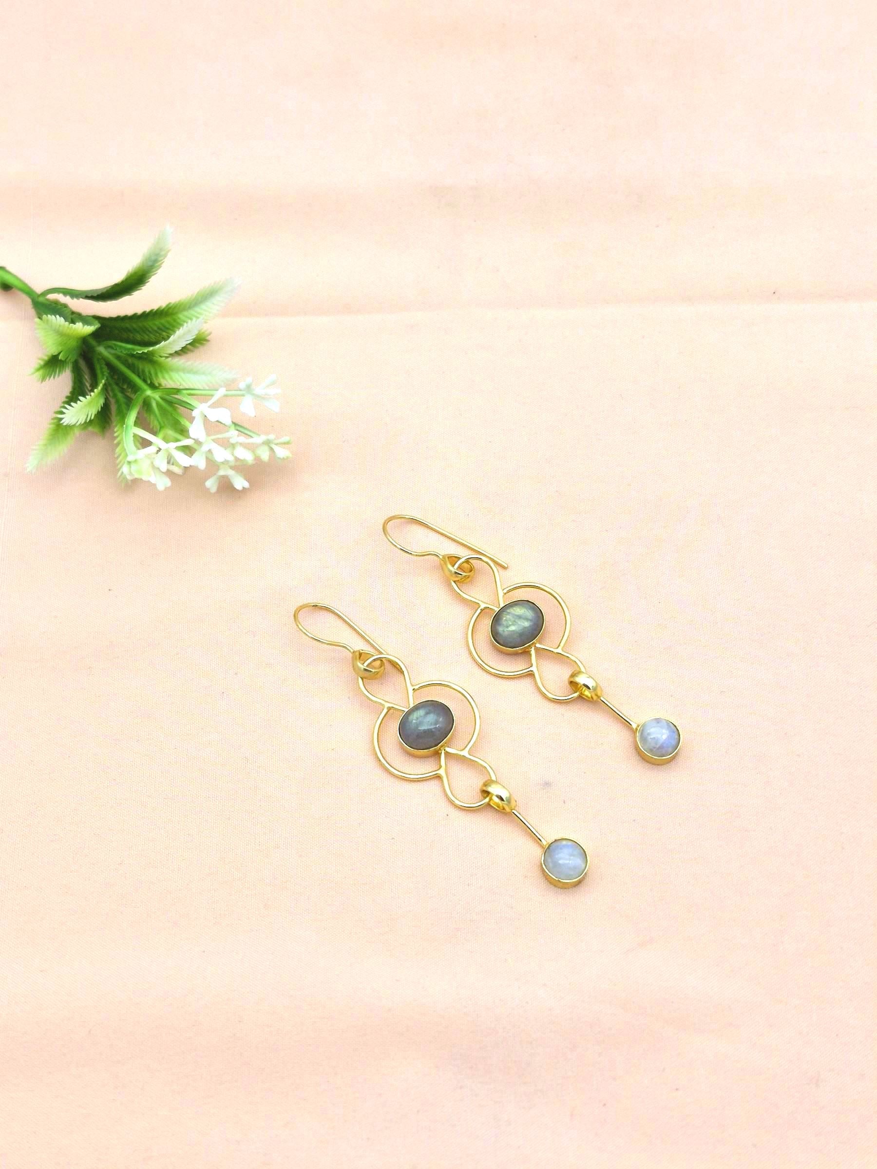 Gorgeous Gold Plated Dangle Drop  Earrings –  Semi Precious Stone Handcrafted Jewelry
