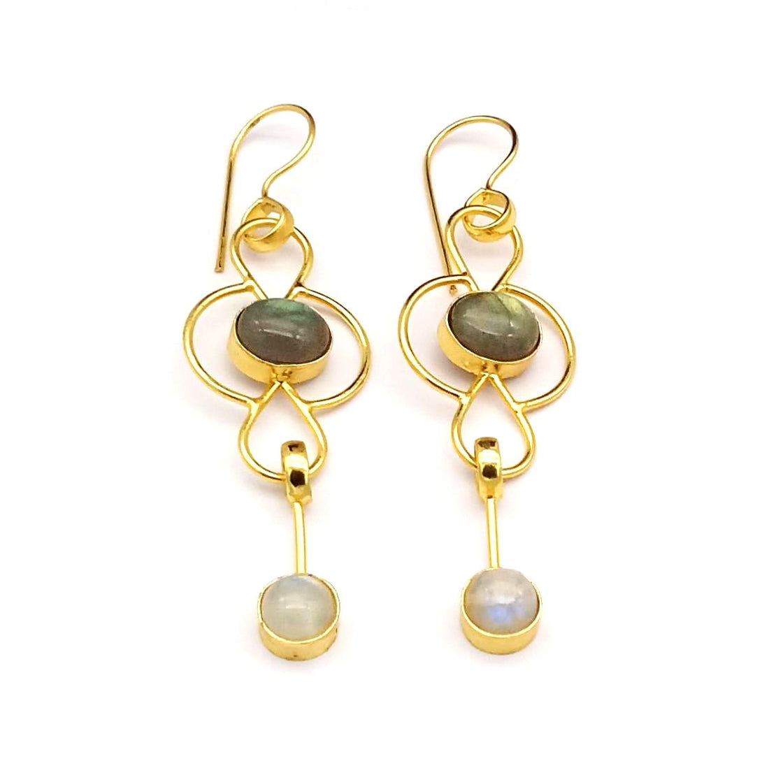 Gorgeous Gold Plated Dangle Drop  Earrings –  Semi Precious Stone Handcrafted Jewelry