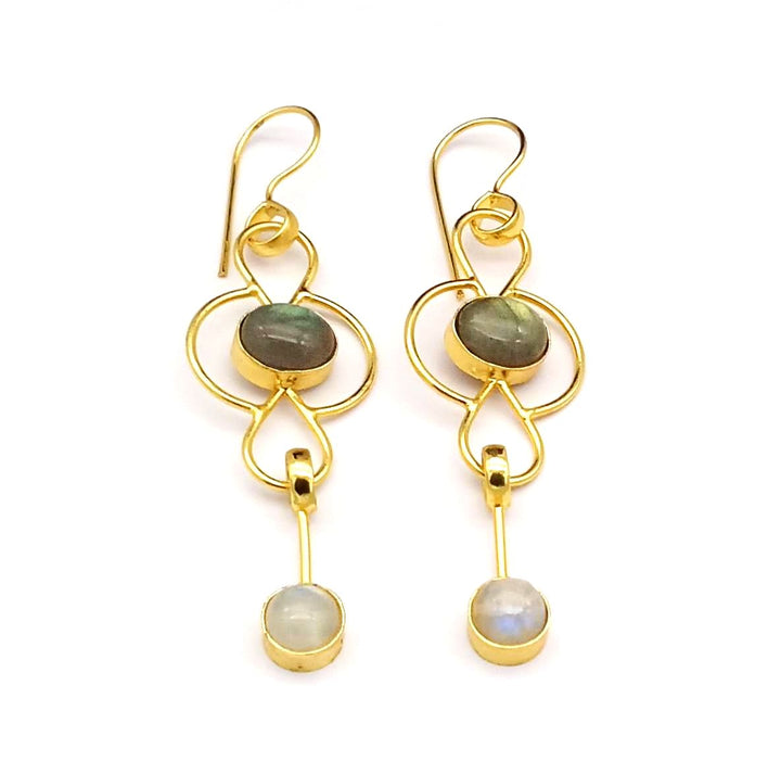 Gorgeous Gold Plated Dangle Drop  Earrings –  Semi Precious Stone Handcrafted Jewelry