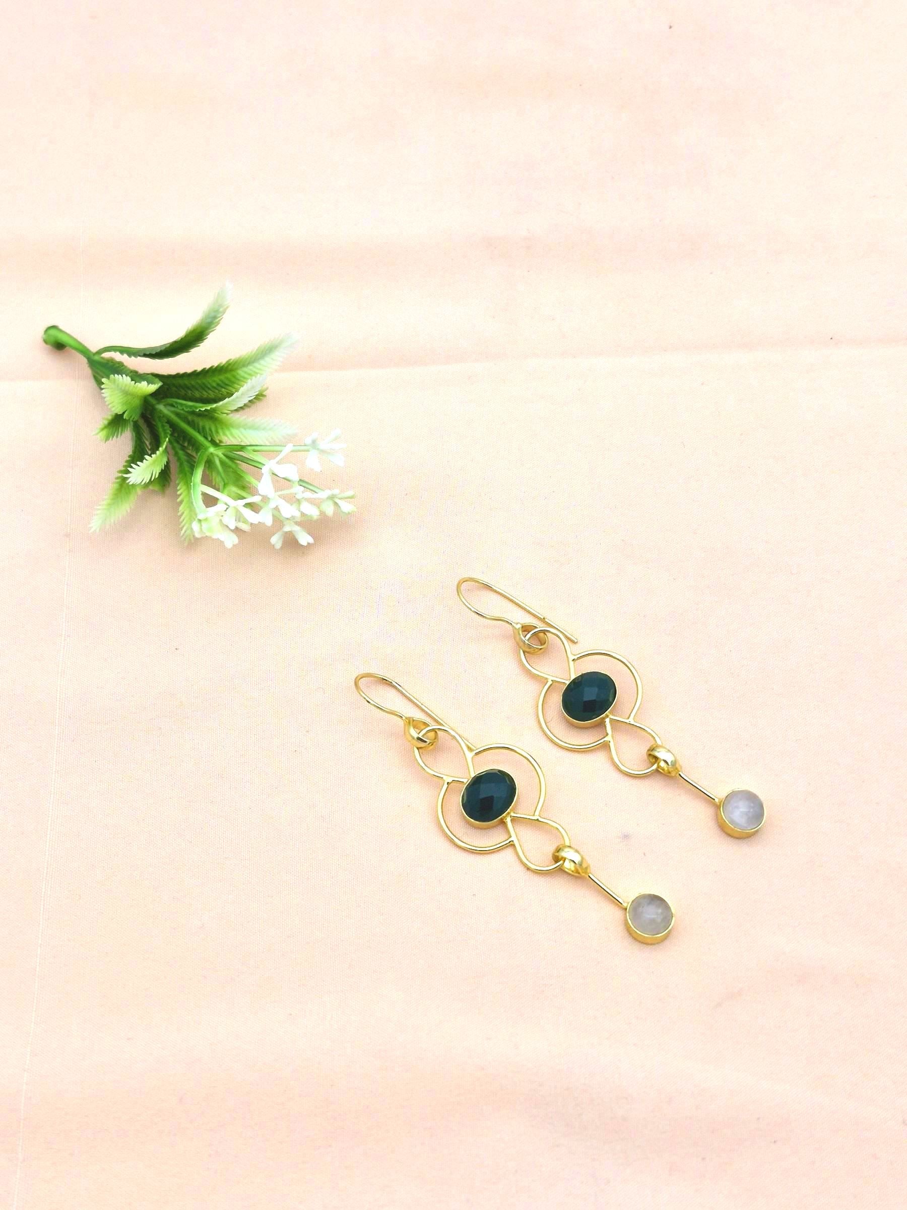 Gorgeous Gold Plated Dangle Drop  Earrings –  Semi Precious Stone Handcrafted Jewelry