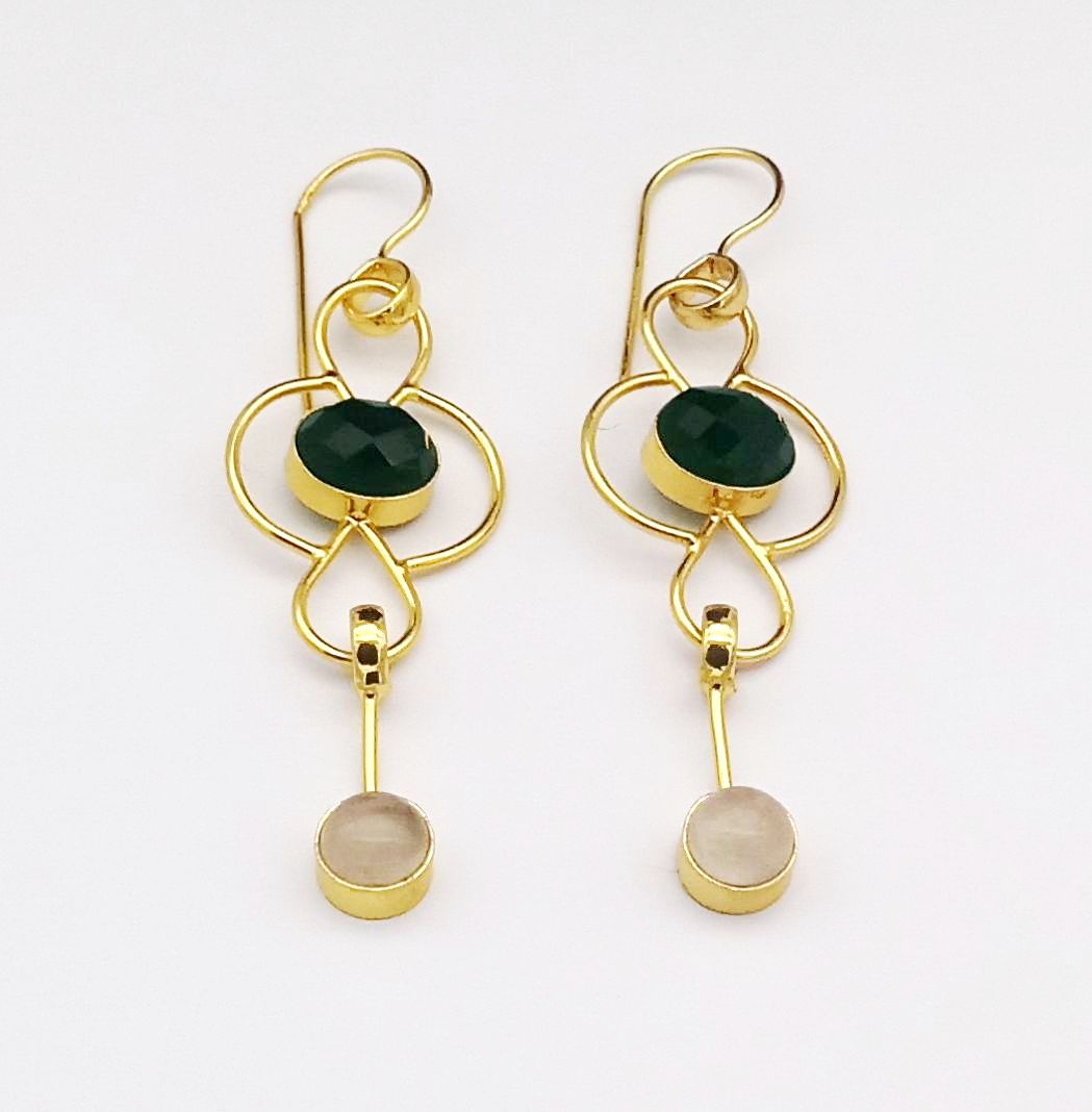 Gorgeous Gold Plated Dangle Drop  Earrings –  Semi Precious Stone Handcrafted Jewelry