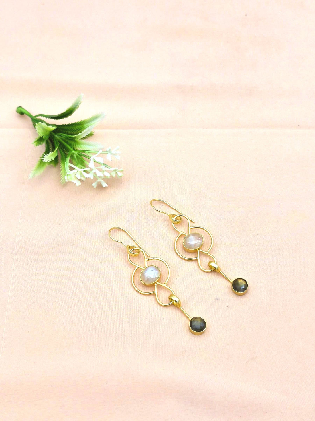 Gorgeous Gold Plated Dangle Drop  Earrings –  Semi Precious Stone Handcrafted Jewelry