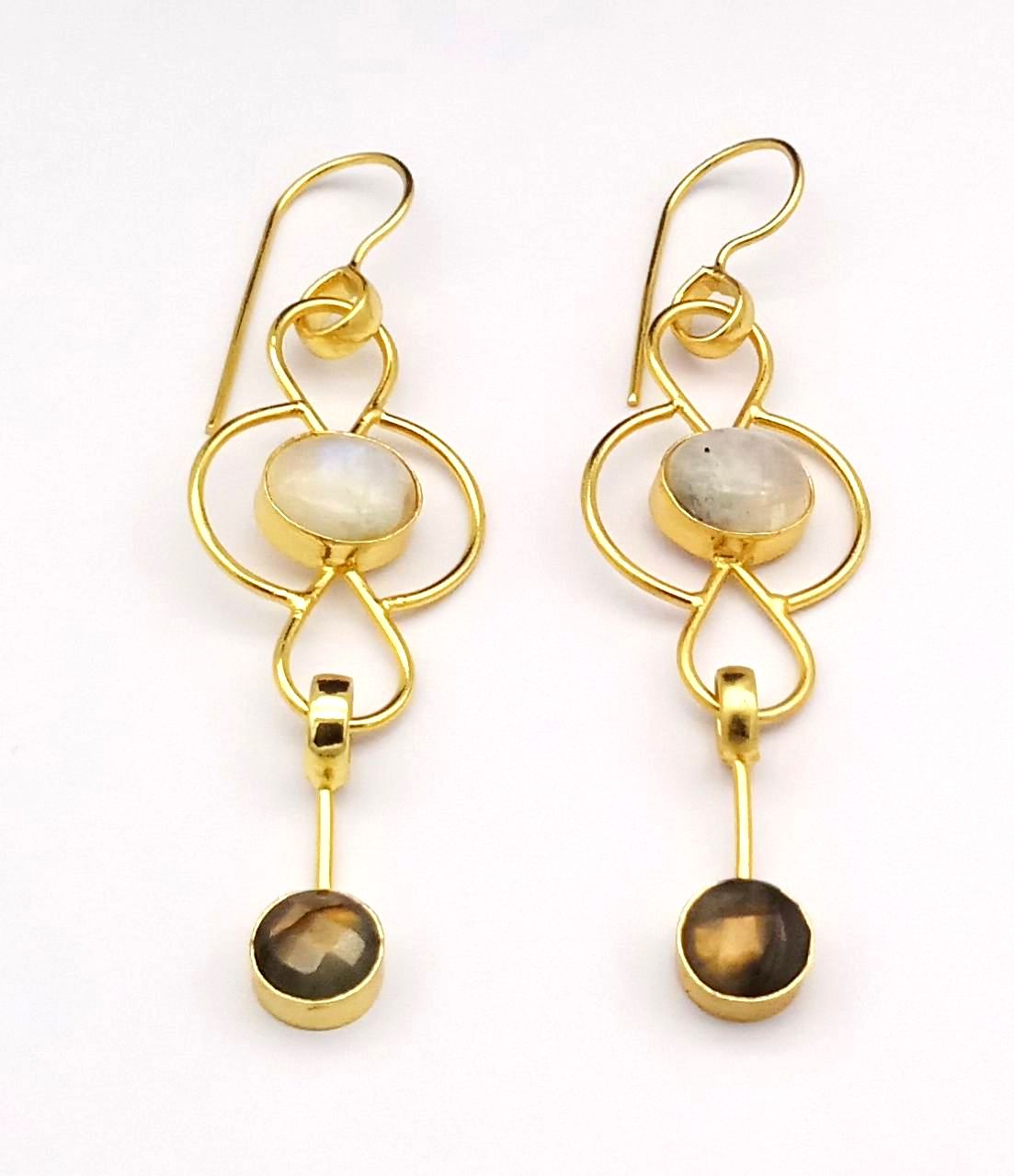 Gorgeous Gold Plated Dangle Drop  Earrings –  Semi Precious Stone Handcrafted Jewelry