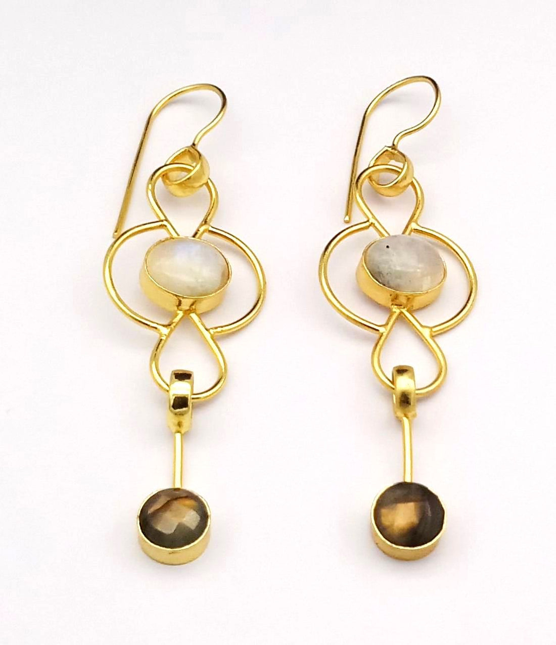 Gorgeous Gold Plated Dangle Drop  Earrings –  Semi Precious Stone Handcrafted Jewelry