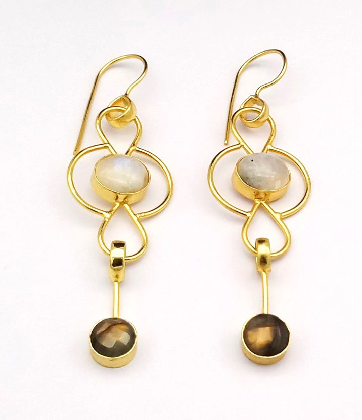 Gorgeous Gold Plated Dangle Drop  Earrings –  Semi Precious Stone Handcrafted Jewelry