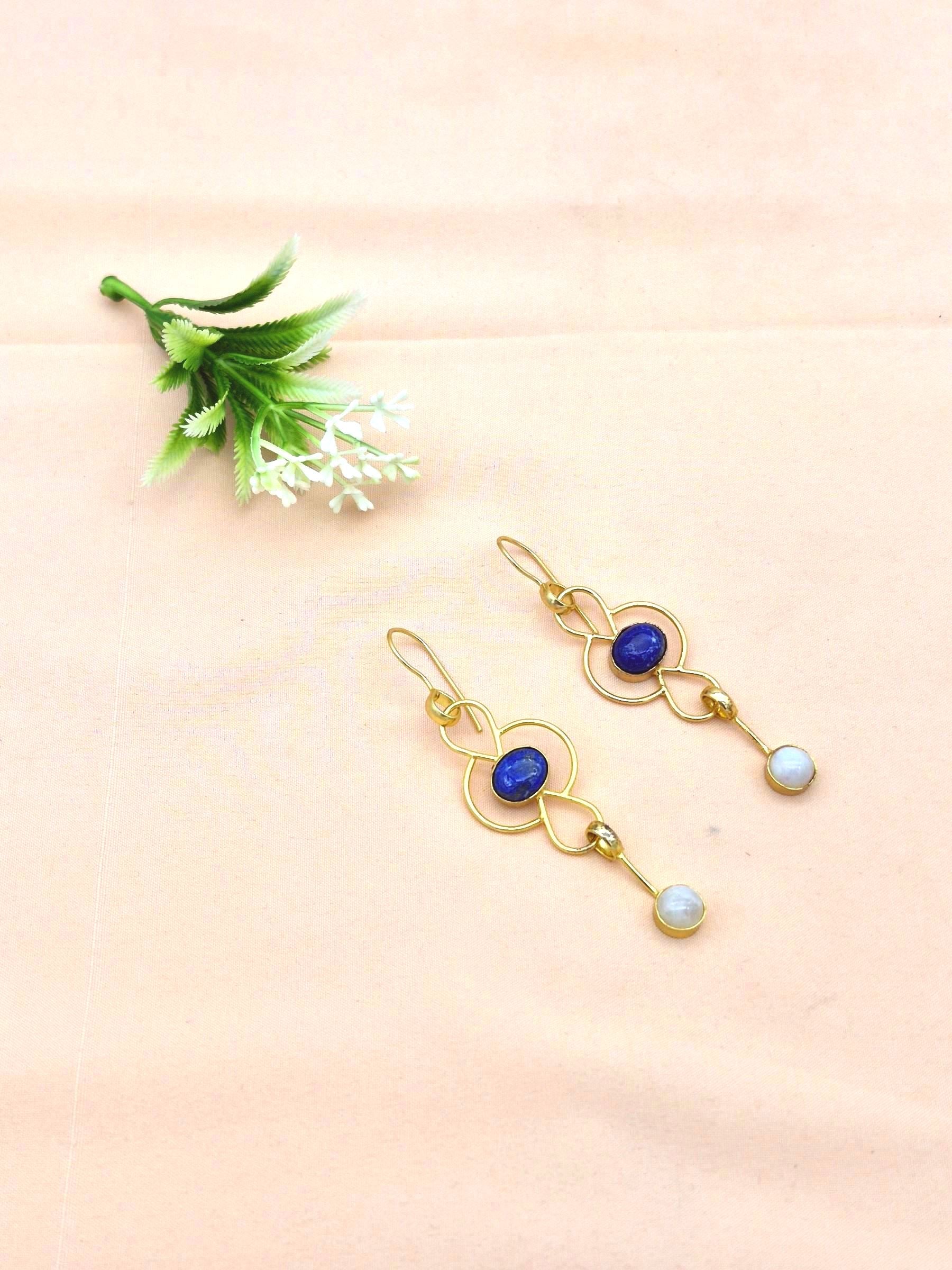 Gorgeous Gold Plated Dangle Drop  Earrings –  Semi Precious Stone Handcrafted Jewelry